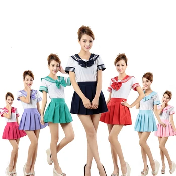 7 Spalvų Japonijos mokyklines Uniformas Anime COS Sailor Kostiumas viršūnes+kaklaraištis+sijonas JK karinio jūrų Laivyno stiliaus Studentų Drabužius Mergina