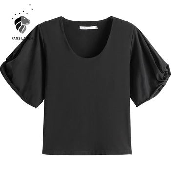 FANSILANEN Balta Rožė Raudona Juoda Susukti Trumpą rankovėmis T-shirt Moterims, 2021 Naujas Vasaros Dizaino Prasme Nišą Laisvalaikio Top Women Marškinėliai