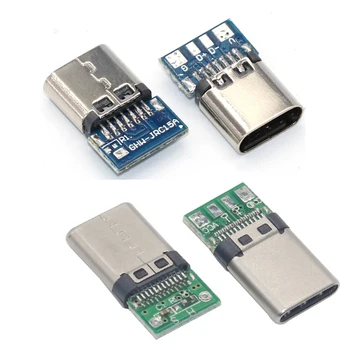 10vnt USB 3.1 C Tipo Jungtis 24 Pins Vyrų/Moterų Lizdas Lizdas Adapteris, Lydmetalio Vielos ir Kabelinė 24 Pins Paramos PCB Lenta