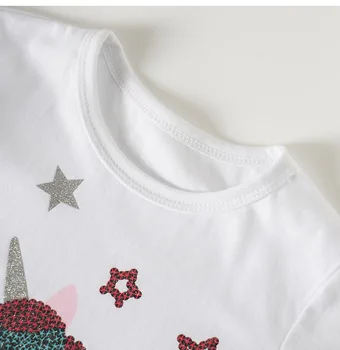 1-7Y Mergaičių marškinėliai Prekės Šukuotos Medvilnės Vasarą Vaikai Vaikai marškinėlius Tee Viršūnes Bebe Kūdikių Baby Girl Drabužiai Apatiniai Vienaragis
