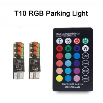 2x T10 SMD RGB Led Nuotolinio valdymo pultelis Automobilių Dome Skaityti Lengvųjų Automobilių Pleišto Lempos, LED Lemputės, Blykstės
