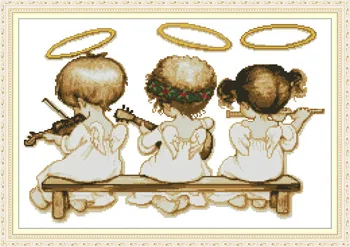 Trys maži angelai Atspausdinta Drobė DMC Skaičiuojami Audinio Kinijos Kryželiu Rinkiniai spausdinti kryželiu Siuvinėjimo rinkinys Rankdarbiams