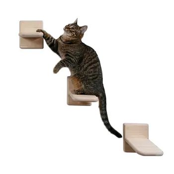 3pcs Katė Sienos Montuojamas Kopėčių Laipiojimo Rėmas Pet Sienos Laiptai Katė Kietų Medinių Šokinėja Žingsnis Nardymo Platforma Kačių Žaislai