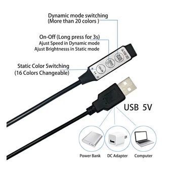 LED Šviesos Juostelės USB 1M 2M 3M 4M Lanksti Lempa RGB Juostos SMD 2835 5050 DC5V Diodų Stalas TV Ekrano Apšvietimas 3 Pagrindiniai Kontrolės