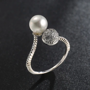 Elegantiškas Pearl Atidarymo Žiedų Žavinga Moteris Vestuvių Kristalų Cirkonis Juvelyriniai Dirbiniai Mados Lady Partijos Priedai