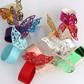 50 vienetų 10 spalvotas drugelis stiliaus popieriaus iškirpti žiedas servetėlę dovanų viešbutis apdailos lentelės turėtojas vestuves gimtadienis X8H9