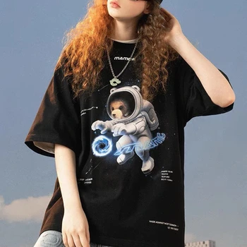 Grynos Medvilnės Hip-Hop Visatos Lokys Spausdinami T Marškinėliai Goth Punk Paaugliams Grafinis T Marškinėliai 2021 M. Vasarą Streetwear Korėjos, Japonijos Mados