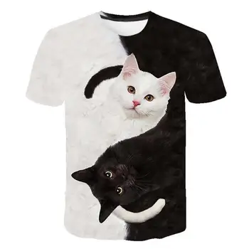 KARŠTO PARDAVIMO!!! Marškinėliai trumpomis Rankovėmis 3D Katės Spausdinti Viršuje Vyrai Moterys Spalvos Blokas, O Kaklo Palaidinė Vasarai