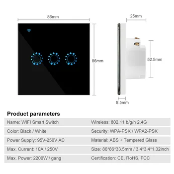 Wifi Smart Switch APP Nuotolinį Jungiklį (ES Standartas 90V-250V AC 1/2/3 gauja Vieno Kartoti Taimeris Dirbti su Alexa 