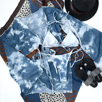 2021 Ponios Padalinta maudymosi kostiumėlį tie dažai Seksualus Keturių dalių Bikini, Push-up Bikinis Ponios Vasaros Paplūdimio Naujų Seksualių