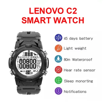 Lenovo C2 Smartwatch Fitness Tracker Širdies Ritmo Miego Stebėti, Žiūrėti Vandeniui Moterų, Vyrų Sporto Smart Žiūrėti