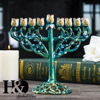 Rankomis dažyti Hanukkah Menorah Žydų Lempa 9 Filialas Jeruzalės Šventykla, Žydų Žvakių Laikiklis Chanuka Žvakidės Dekoravimas