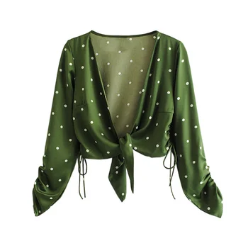 Žalia Moterų Viršūnes Ir Palaidinės 2020 Metų Vasaros Polka Dot Boho Kimono Megztinis Atsitiktinis Marškinėliai Femme Derliaus Blusas DD2481