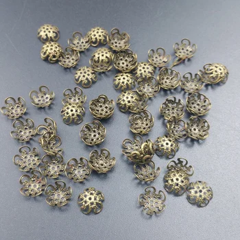 100vnt/Daug 10mm Gėlių Metalo Prarasti Tarpiklis Granulių Kepurės Kūgio Pabaigos Karoliukai Bžūp Filigranas, 