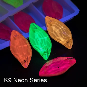 K9 Neon Gluosnio Lapai Siūti Cirkonio 10*20mm 5 Spalvų Blizgučiai, Stiklo Žėrintis Drabužių Dekoravimas