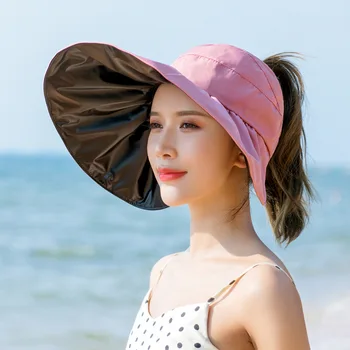 VISROVER Vasaros Moterims Saulės Skrybėlę Tuščias Viršų Skrybėlės, Sulankstomas Paplūdimys, Big Apdaila Kepurės Snapeliu UV Apsauga Atostogų nuo Saulės Sun variklio dangčio Skrybėlės