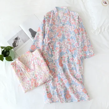 Japonų kimono pavasario ir vasaros naują stilių pižamą ponios medvilnės trijų ketvirčių rankovėmis chalatas namų paslauga moterų rožinė