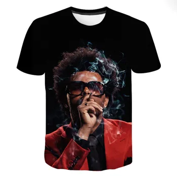 Reperis The Weeknd Marškinėliai Vyrams, Moterims, Vasaros Trumpos Slevee 3D Print T-shirt Hip-Hop Streetwear Viršūnes Tee Unisex Kietas Drabužius