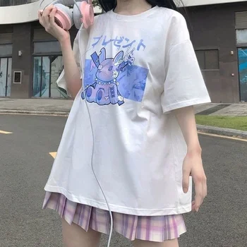 QWEEK Japonijos Streetwear Stiliaus E Mergina T-marškinėliai Moterims 2021 Harajuku Anime Spausdinti Viršuje Tee Y2k Alt Drabužius 2000-ųjų Estetinės Goth