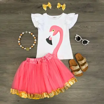 Vaikams Vaikiška Baby Girl Flamingo Spausdinti Liemenė marškinėliai tankų+Tiulio Tutu Sijonas Komplektus Nustatyti Dr2pcs
