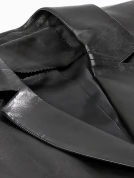 Lautaro Rudenį Juodos Šviesos PU Odos Švarkas Moterims Ilgio Sluoksniuotos Rankovėmis Diržo Atvartas Dizaineris korėjos Stiliaus Mados 2021 Stilinga Striukė