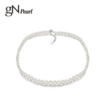 GN Pearl Ovalo formos Perlas Choker Karoliai 3-3.5 mm Natūralių Gėlavandenių Perlų Grandinė gNPearl Bauda Jewerly Moterų Vestuvių Dovana