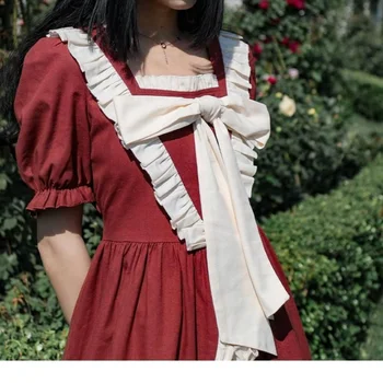 HOUZHOU Kawaii Lolita Dress Moteris, Saldus, Mielas Harajuku Elegantiška Vintage Suknelės Lankas Puikus Sluoksniuotos Rankovėmis Komplektus Šalies Sundress