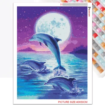 Huacan 5d Diamond Tapybos Dolphin Set kvadratiniu Gręžimo Diamond Mozaika, Siuvinėjimas Kryželiu Gyvūnų Namų Dekoro