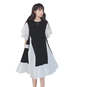 Suknelė Moteriška Vasaros 2021 Naujas prancūzų Stiliaus Kontrasto Spalvų Dizainas Saldus Temperamentas Trumpą Suknelę Mados Spliced Mergaitės Rūbeliai zh631