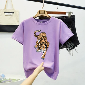 Moterys Vasarą Tshirts 2020 Animacinių Filmų Spausdinti Tigras Tees Juokinga Harajuku Moterų Marškinėliai Korėjos Trumpomis Rankovėmis Viršūnes Moterų Drabužiai