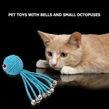 Interaktyvi Katė Žaislas Blue Virvę Aštuonkojo Formos Žaislas Su Bell Ball Naminių Reikmenys