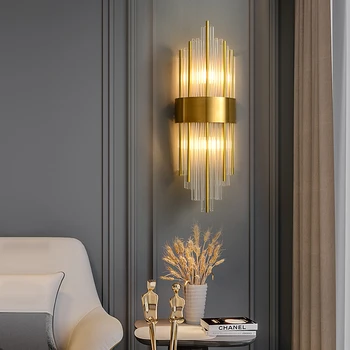 LED Postmodernaus Nerūdijančio Plieno Crystal Golden Aišku, LED Lempos, LED Šviesos Siena lempos, Sienų apšvietimo Sienos Sconce, Miegamojo, Koridoriaus