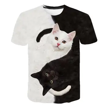 3D Katė Atspausdinta Marškinėliai Vyrams/Moterims Vasaros Juokinga trumpomis Rankovėmis Viršūnes Atsitiktinis O-Kaklo Gyvūnų Marškinėliai, Cat Streetwear Marškinėlius