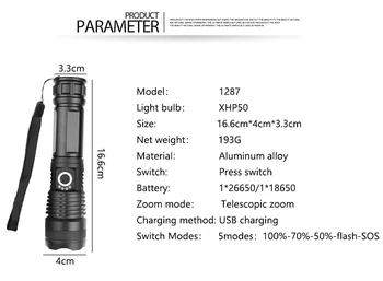 Pocketman XHP90 LED Žibintuvėlis XHP50 XHP70 Žibintuvėlis Taktinis Žibintuvėlis USB Įkraunamas Žibintuvėlis Zoomable Vertus, Šviesos, atsparus Vandeniui