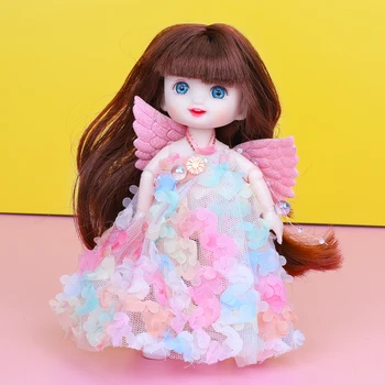 Kilnojamojo, Šlifuota Mini 14 Sąnarių 16cm 1/12 Baby Doll 3D Mėlynos Akys Mados Suknelė Iki BJD Lėlės 