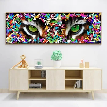 Šiuolaikinio Graffiti Meno Tigras su Piktais Žalios Akys Plakatai ir Spausdina Drobės, Paveikslai, Sienos Menas Nuotraukas Kambarį Dekoro