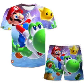 Vaikams Super Mario 3D Tracksuit Vaikams Drabužių Rinkinius, Kūdikių Berniukų, Mergaičių Mados Sportiniai Kostiumai Mario Marškinėlius +Kelnės Prekės ženklo Drabužius Berniukas