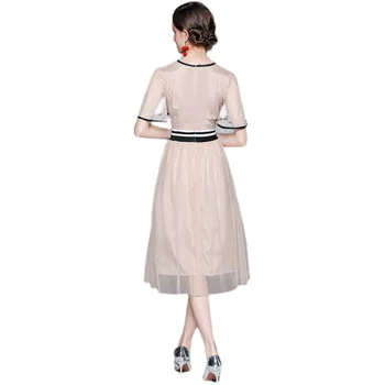 Naujas Moterų Vasaros Suknelė Mados Kilimo Ir Tūpimo Tako Midi Drugelis Rankovės Gėlių Siuvinėjimas Polka Dot Tinkleliu Slim-Line Atsitiktinis Vestidos Suknelė