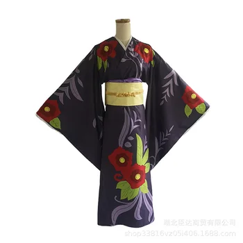 Mados Suaugusiųjų Demon Slayer Ašmenys Yushiro Zhushi kimono Cosplay Kostiumas Kelnės + Marškiniai + Kailis + Violetinė Juosta, Moterims, Vyrams Kostiumu
