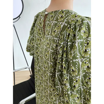2021 Moterų, O-Kaklo Sluoksniuotos Rankovėmis Laisvo Stiliaus Ilga Suknelė Ir Gėlių Spausdinti Elegantiška Žalios Spalvos Moterys Vasarą Boho Suknelė Vestidos