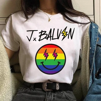 J Balvin Streetwear Spalvos marškinėliai Viršuje Minkštas Negabaritinių Tee Moterų/Žmogaus T-Shirt Hip-Hop Reperis Grafinis Atspausdintas Atsitiktinis