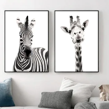 Gyvūnų žirafa, Zebras Dramblys Sienos Menas, Juoda Balta Drobė, Tapyba Šiaurės Plakatai Ir Spausdina Sienos Nuotraukas Gyvenimo Kambario Dekoro