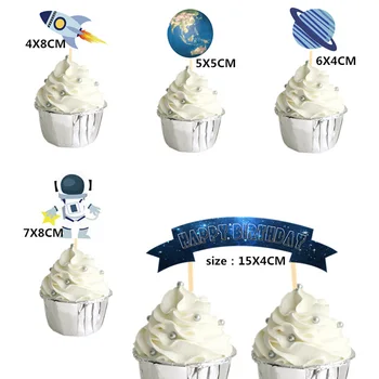 25pcs iš Vietos Šalies Pyragas Papuošalai Rėžtuvės Astronautas Raketų Žemė Cupcake Rėžtuvės Kosmoso Temą ir Laimingas Gimtadienio Naudai