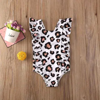 2020 metų Vasaros Kid Baby Girl Leopardas Spausdinti Pynimas Rankovių Aikštėje Apykaklės Bikini maudymosi Kostiumėliai maudymosi kostiumėlį, Maudymosi 1-5Yrs