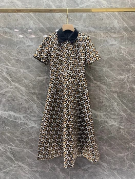 2021 m. ankstyvą pavasarį naujas mados moterų spalvų atitikimo atvartas leopardas spausdinti slim trumpomis rankovėmis suknelė 112