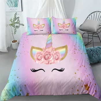 Pasakos vienaragis spalvingas patalynės komplektas dvivietis double queen ' king size lovos skalbiniai nustatyti Animacinių filmų spausdinimo dizainą vaikams su užvalkalas