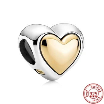 Naujas 925 Sidabro, Aukso Serijos Žavesio Tuščiaviduriai Plunksnų Dreamcatcher Širdies Granulių Tinka Originalus Pandora Pakabukai Apyrankės Moterims 