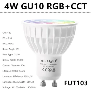 Mi Šviesos Pritemdomi Led Lemputė 4W GU10 RGB BMT (2700-6500K) MiLight led Lempos, Interjerams Dekoruoti + 2.4 G RD LED Nuotolinio Valdymo