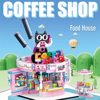 Miesto Gatvės Vaizdas, Maisto Produktų Parduotuvės Mini Plytų Kavos Ir Ledų Parduotuvė, Architektūrą, Modelius, Statyba Blokai Žaislai Vaikams Dovanos