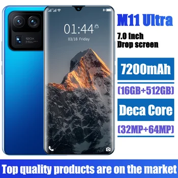 2021 Naujas Smartpone M11 Ultra Pasaulio Versija Smartphonr 16G 512G Android10 7200mAh Snapdragon 888 Face ID Mobilusis Telefonas
